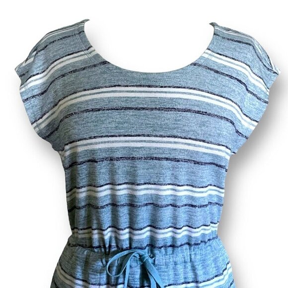 T by Talbots Womens Dress Sz Small Blue Stripe Drawstring Tie Waist Midi Preppy - Picture 6 of 10